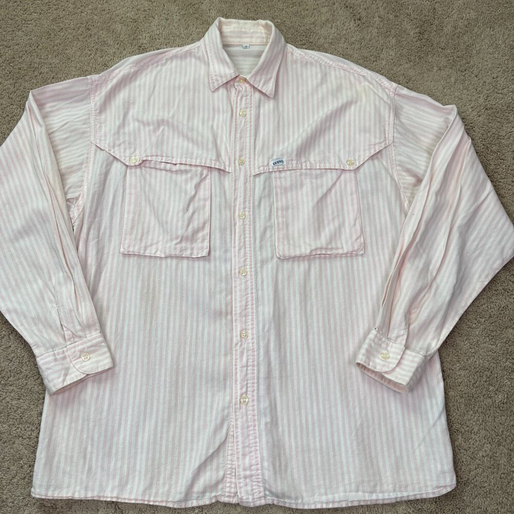 Vintage Guess Georges Marciano Button Up Shirt Womens Pink Striped Oversized 2